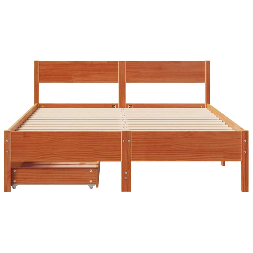 Solid Wood Bed without Mattress Wax Brown 140x200 cm Pine Wood