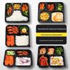 HANDUNYOU 1000ml 3-Compartment Black Disposable Takeout Boxes (200 Sets)
