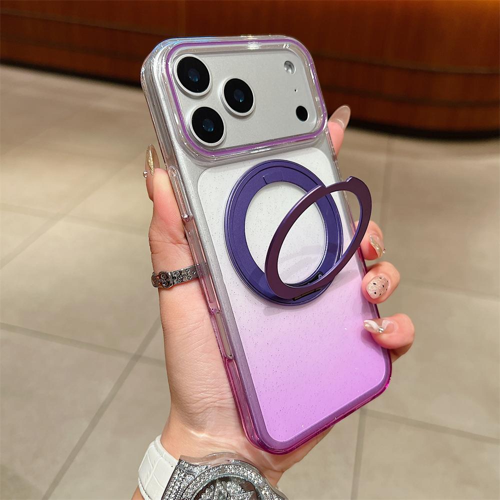 Transparent 360°Rotating Metal Holder Ring Bracket for Magsafe Magnetic Case For iPhone 17 16 Pro Max Plus Gradient Clear Cover