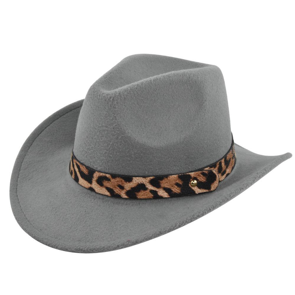 Классическая джинсовая шляпа, ретро джазовая шляпа с леопардовым принтом, кожаный ремень, шерстяная цилиндр, ретро имитация овечьей шляпы