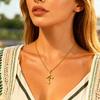Stainless Steel Rose Cross Pendant Necklace for Women, Heart Shape Rhinestone Hypoallergic Jewelry, Valentine's Birthday