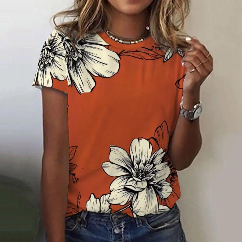 Beautiful Flower T Shirts for Women Summer New Short Sleeve Top Casual Fashion Printed Women's T-Shirt Harajuku Streetwear Tee