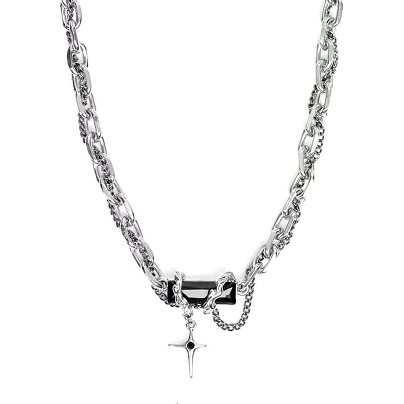 Black Gem Necklace Unisex Minority Design Multi-Layer Winding High-Level Sense Clavicle Chain Sweet Cool Necklace Jewelry