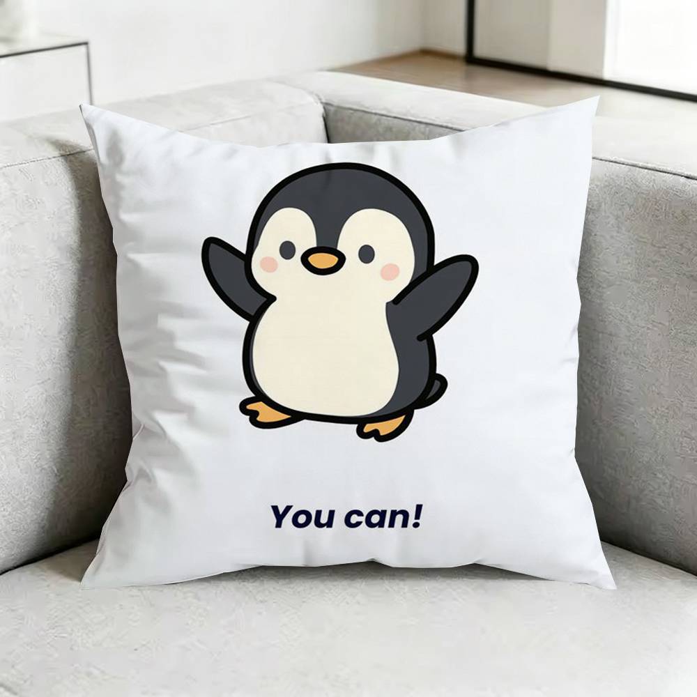 Cute Penguin Kawaii Cartoon Pillow Case Square DoubleSided Sofa Cushion Cover Bedroom Bedside Pillow Gift
