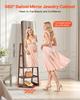 360° Swivel Jewelry Cabinet, 1550 mm Tall, Full-Length Mirror with Storage, Standing Rotatable Jewelry Armoire Organizer, Lockable Door with 2 Keys,