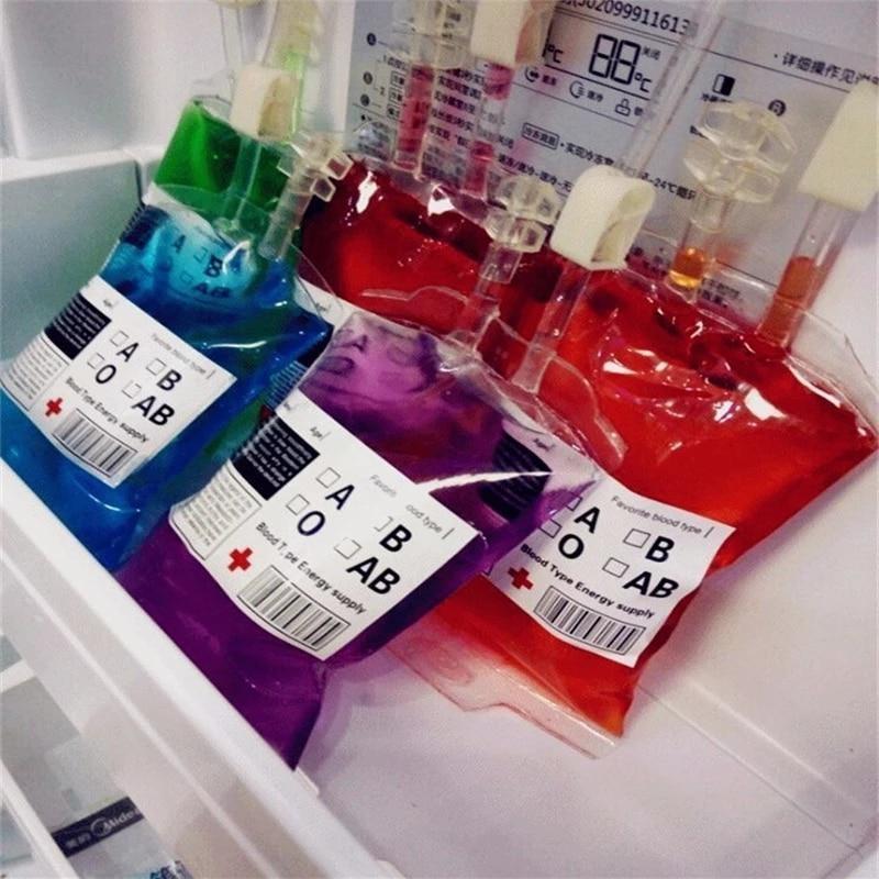 3Pcs PVC Vampire Blood Bags 400ml Reusable Juice Energy Drink Bag Pouch Halloween Party Cosplay Decoration Supplies Scary Props