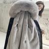 Removable Fox Fur Lining Mid-length Fur Coat Female Thick Warm Knee-high Fur Coats Autumn and Winter Hooded Parka with Waist Drawstring