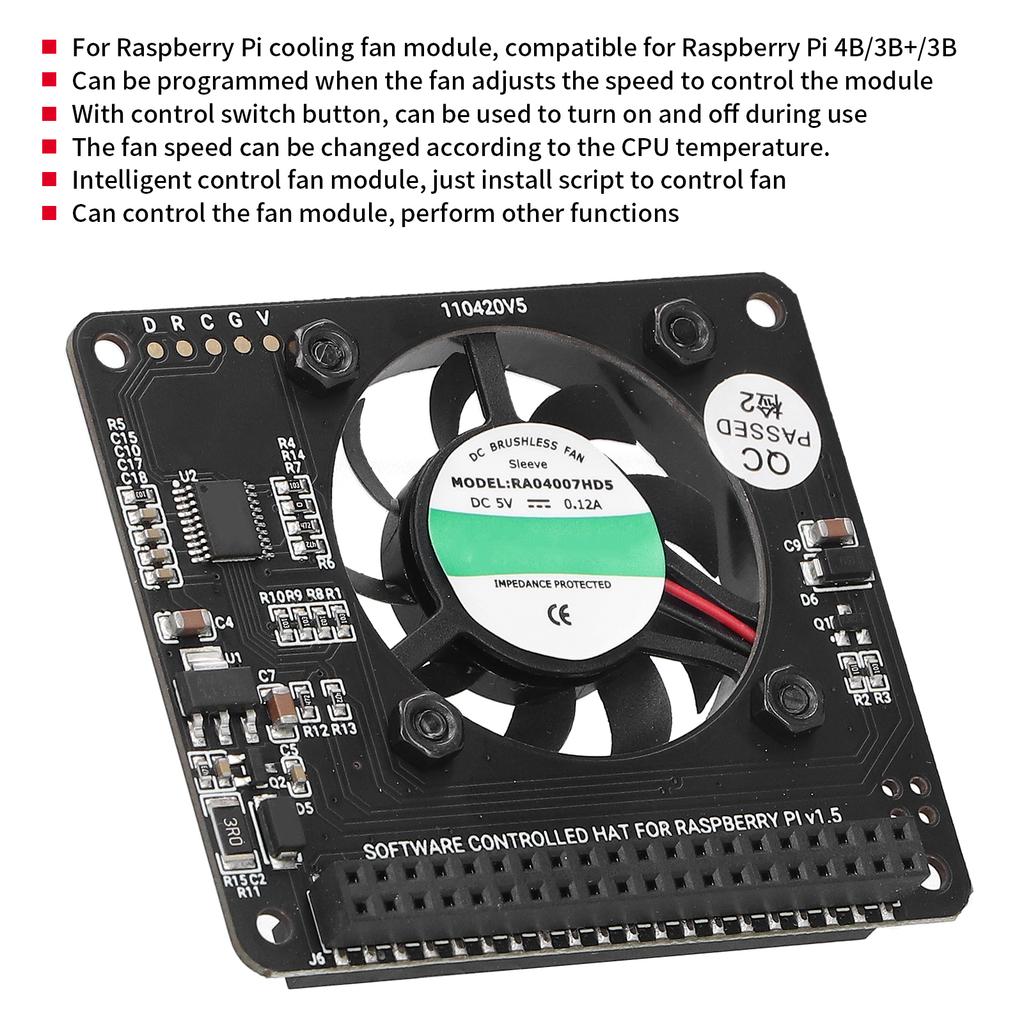 Cooling Fan Module with Power Switch Adjustable Speed for Raspberry Pi 4B 3B+/3B