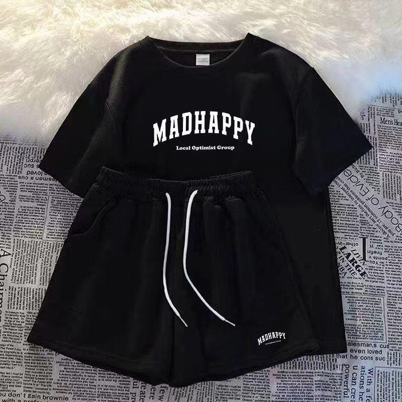 Женский повседневный спортивный костюм-двойка 2025: Свободный топ с коротким рукавом и шорты для лета