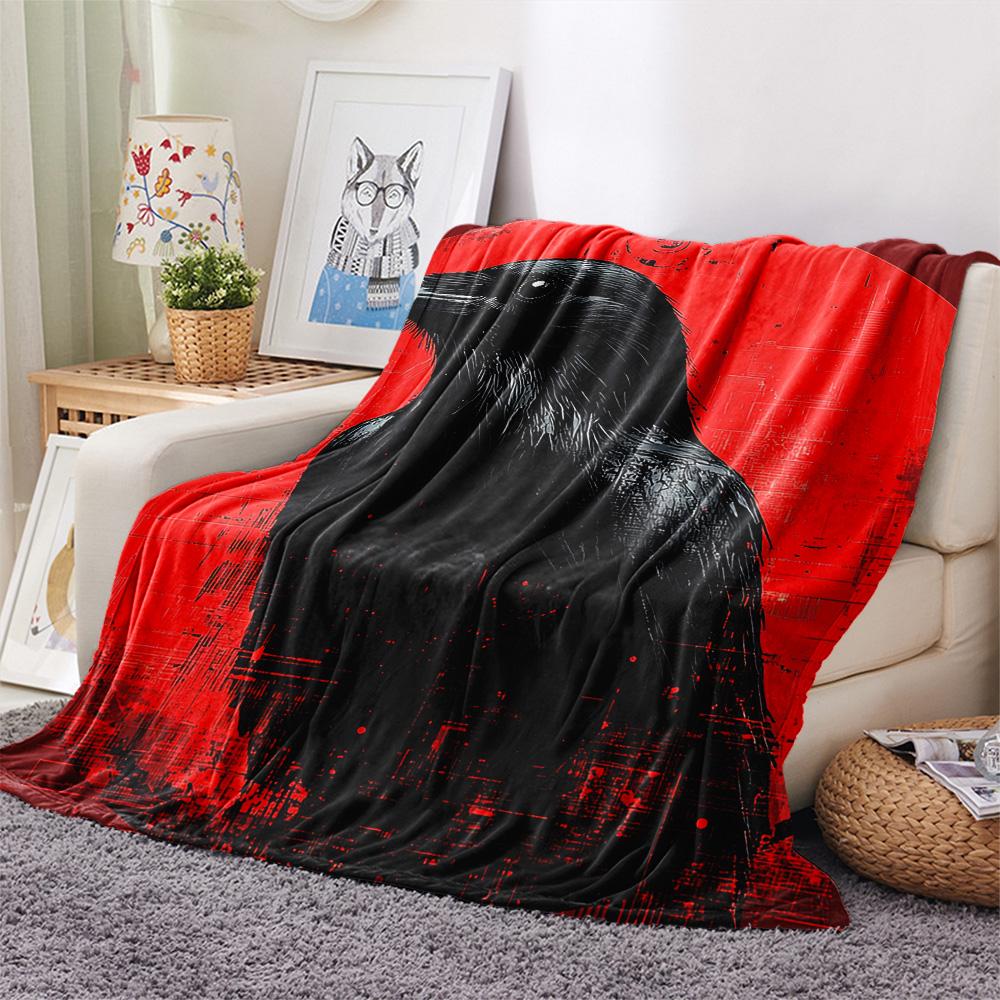Crow Print Flannel Blanket, High quality Comfortable for All Seasons, Home Decor, Warmth and Comfort, Perfect for Christmas Gifts