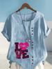 Women's Fashion Love Letters Print Shot Sleeve T-shirt Loose Cotton Shirt Casual Loose Summer Blouse Tops Plus Size