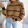 Женская мода, повседневные полосатые принты, осенне-зимние свитера с длинным рукавом и полуводолазкой