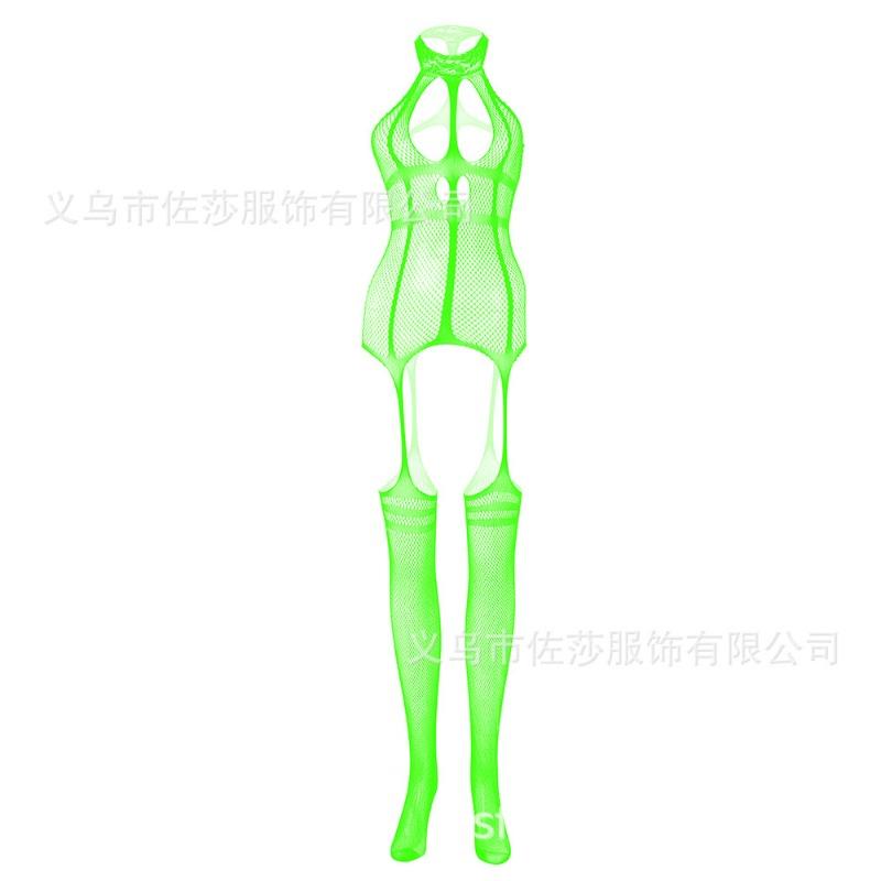 New Sex Underwear Sexy Temptation Lace Trimmed Suspenders Front Hollow Jacquard One-piece Mesh Socks