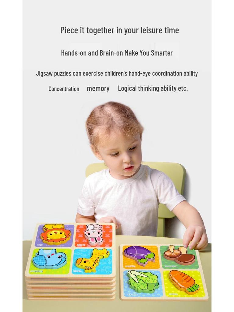 3D Wooden Cartoon Animal & Vehicle Jigsaw Puzzle - Educational Toy for Children's Early Learning
