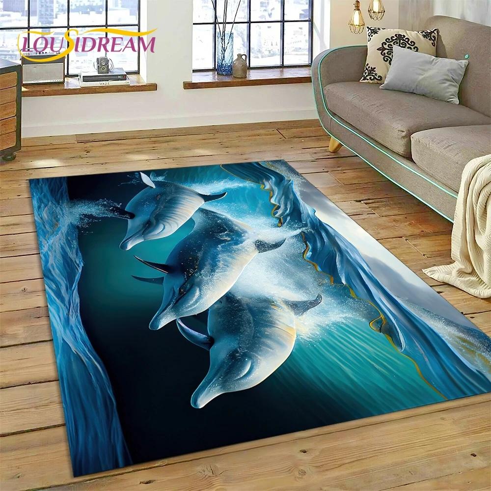 3D подводный мир, морское дно, Дельфин, мультяшный ковер, ковер для гостиной, спальни, домашний декор, нескользящее украшение для дивана, подарок ребенку
