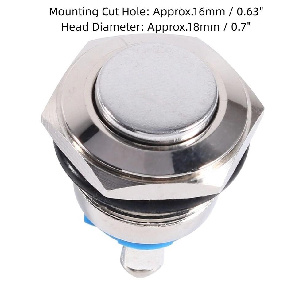 Stainless Steel Push Button Switch High Round Head 16MM Reset Metal Switch Flat Top Self-Resetting Switch Doorbell Replacement