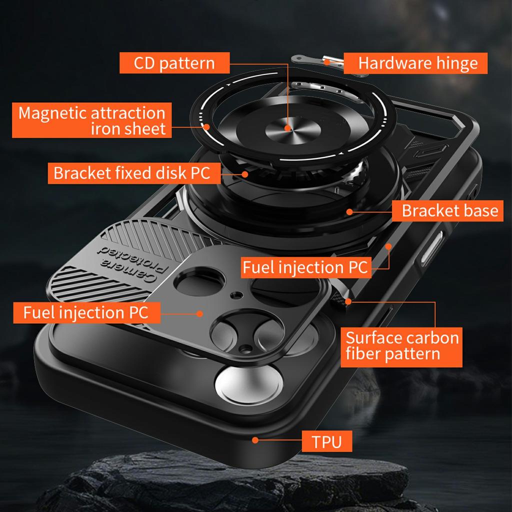 For iPhone 16 Magnetic Case Rotating Kickstand TPU+PC Phone Cover