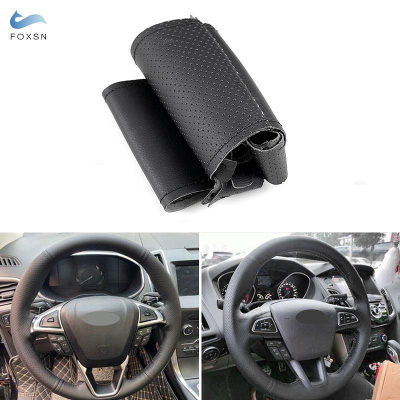 For Ford Mondeo Fusion 2013- EDGE 2015 2016 2017 2018 Car Steering Wheel Cover Black Perforated Leather Inner