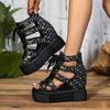 Fashion Women Sandals Wedge Heel Increased Open Toe Shoes Gothic Outdoor Fashion Buckle Platform Sandals Women Lightweight Cool Boots