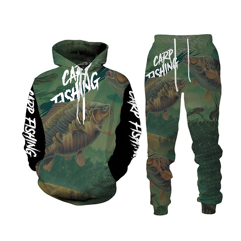 Весна-Осень с 3D принтом рыбы для мужчин и женщин толстовка + брюки комплекты из 2 предметов камуфляжная одежда для рыбалки, охоты и кемпинга модная спортивная одежда на открытом воздухе комплект