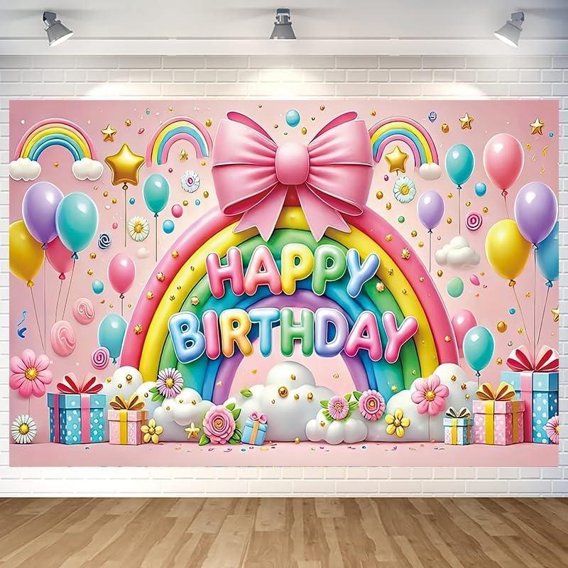 1 piece, 2D flat rainbow happy birthday background banner, suitable for sweethearts' home or outdoor birthday party decorations,
