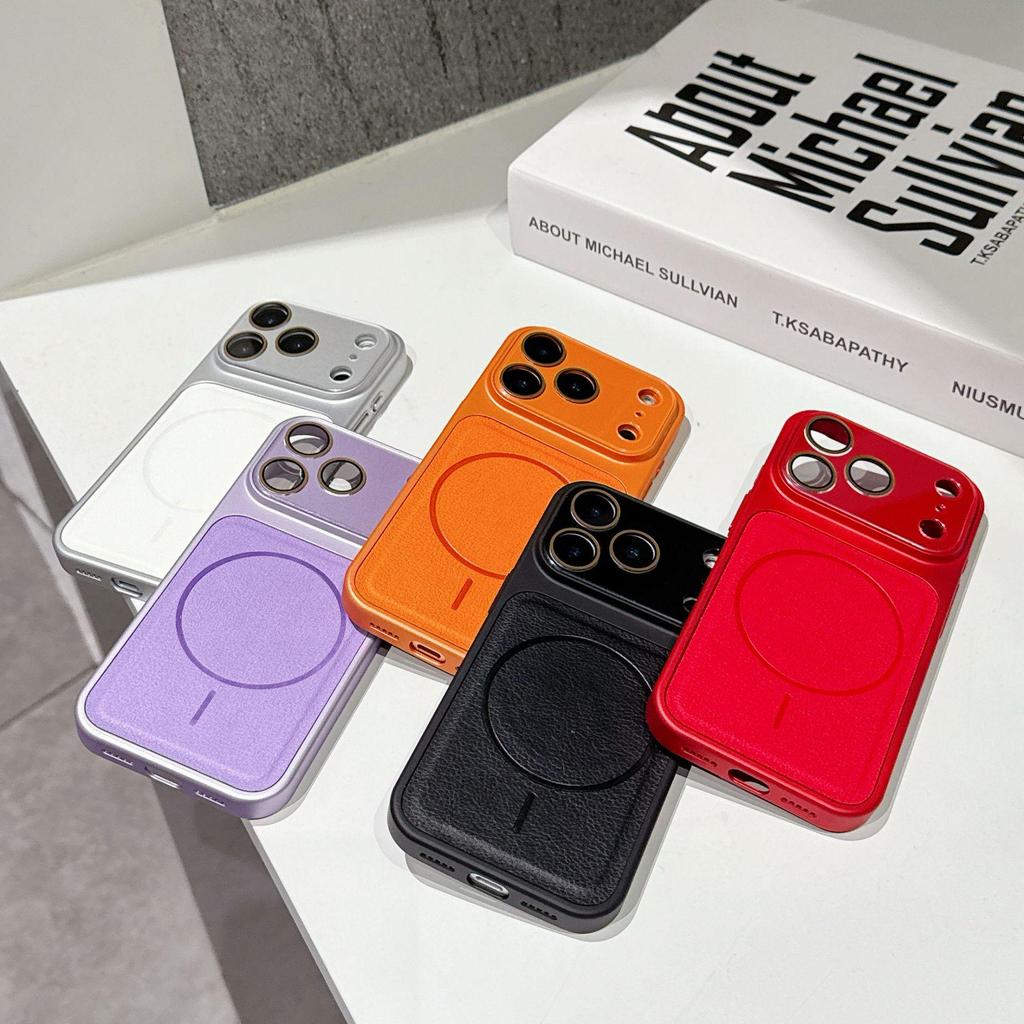Магнитный чехол для iPhone 17 Pro Max с текстурой личи и большим окном