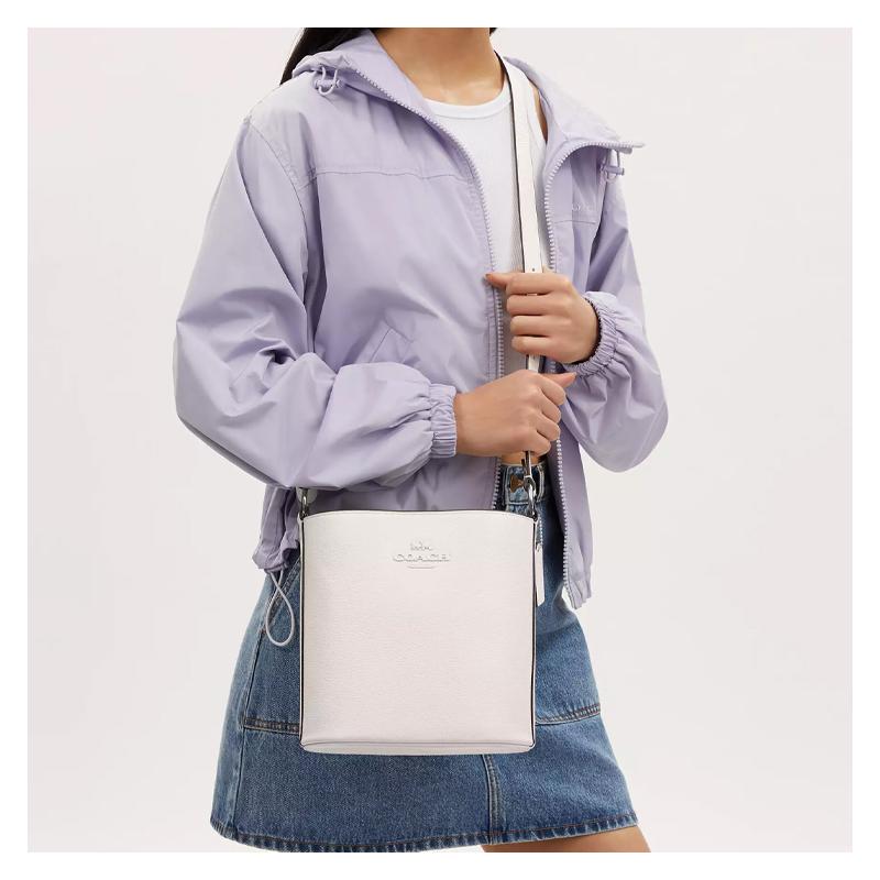 COACH shoulder bag Sophie 22 Adjustable Strap with Magnetic Snap Buckle Fine Pebbled Leather Bucket Crossbody Small Women's Silver with Chalk