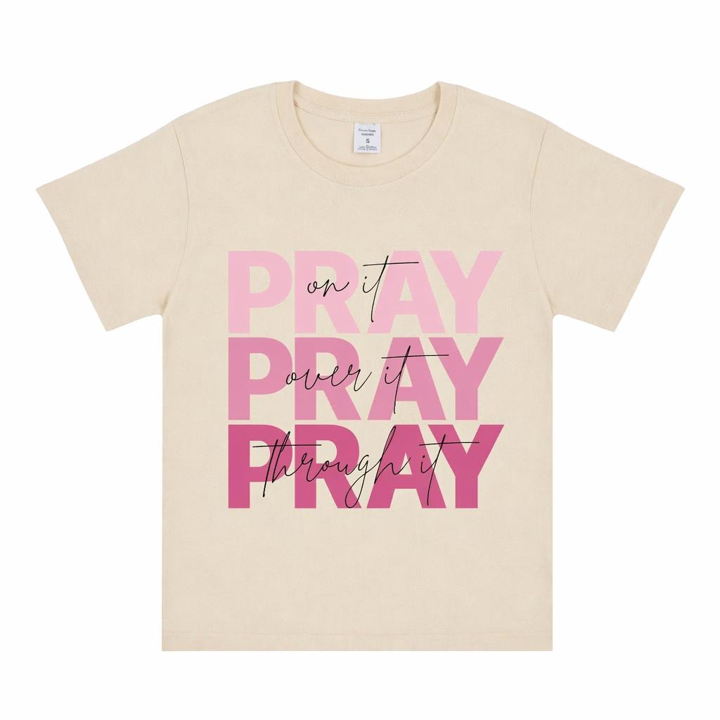 WoUnisex Pray On It Pray Over It Pray Through It T Shirt 100 Cotton Christian Faith Graphic Tee Short Sleeve Church Gift