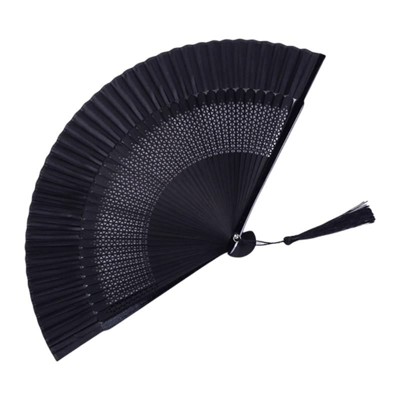 Складной черный веер Складной ручной веер для женского наряда Женский бамбуковый ручной веер Идеально подходит для вечеринок, свадеб и украшений