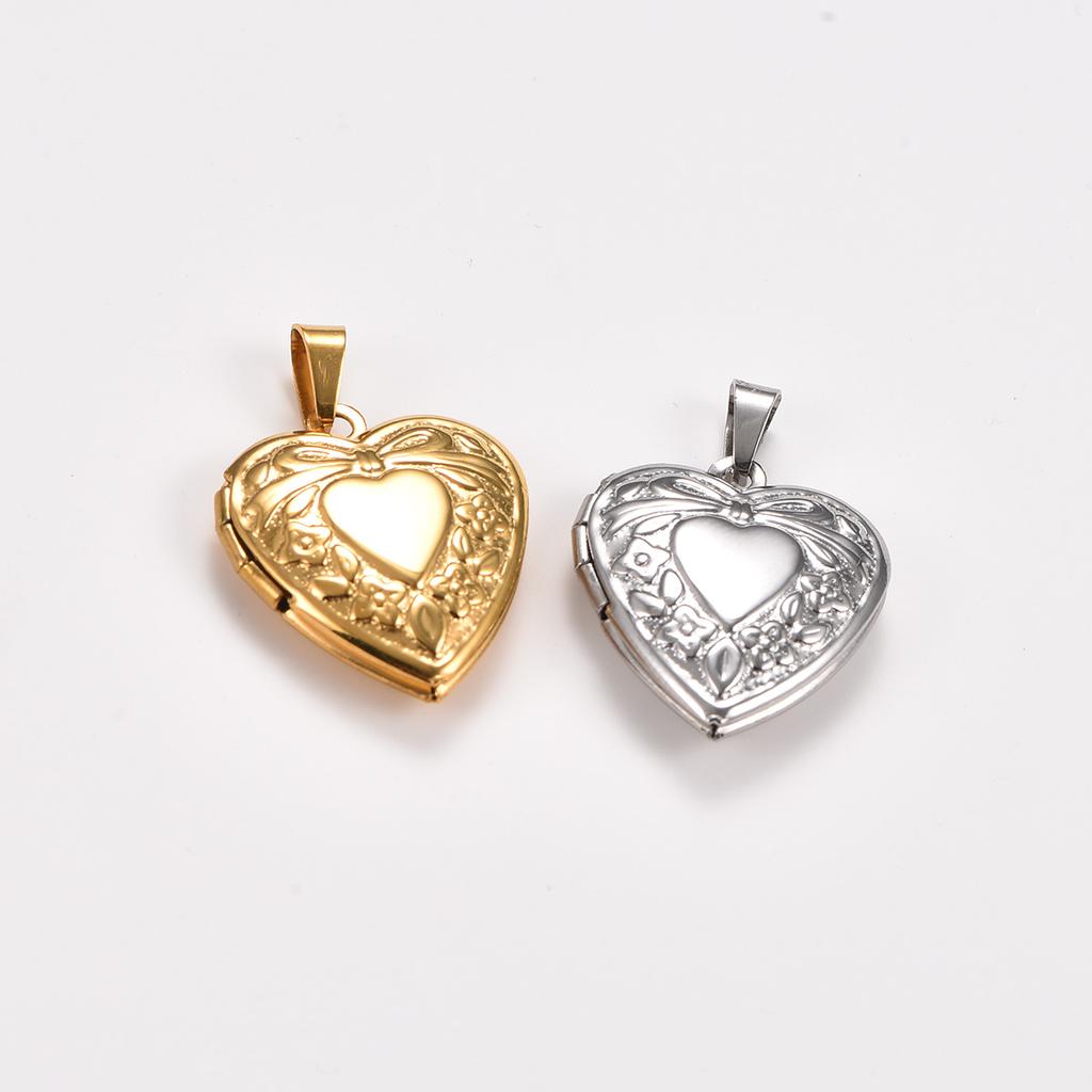 Stainless Steel Openable Carved Heart Photo Locket Pendant Picture Frame Box Charms Chain Necklace for Women Men Metal Jewelry