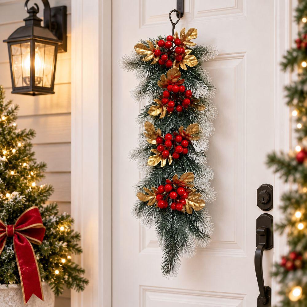 Red Berries Christmas Pine Garland Snow Flocked Red Berry Garland Fireplace Decoration