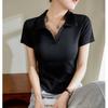Summer Women's Positive Shoulder Slim Cotton Polo Neck Curved Short Sleeve T-Shirt