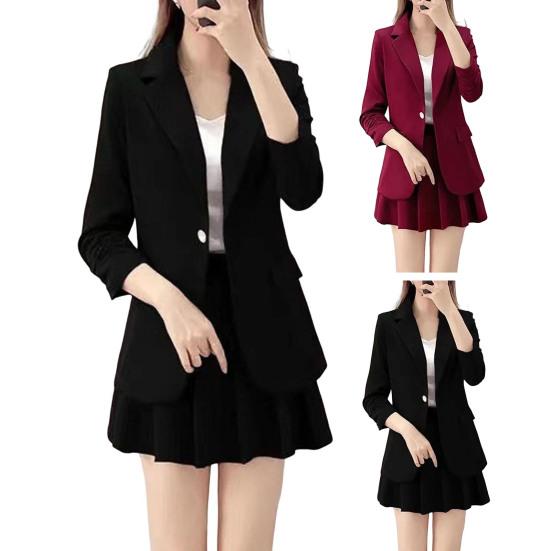 2 шт./комплект пальто юбка комплект женский весна осень лацкан длинный рукав одна пуговица костюм пальто плиссированное мини