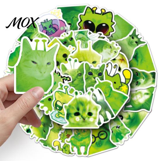 Personalized Stickers for Travel Luggage 50Pcs Funny Alien Cat Stickers, Waterproof Green Meme Vinyl Decals, Emoticon Skateboards Abstract Weird