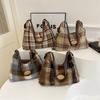 Large Capacity Bag for Women In Autumn and Winter New Woolen Plaid Shoulder Bag Retro Casual Versatile Niche Backpack