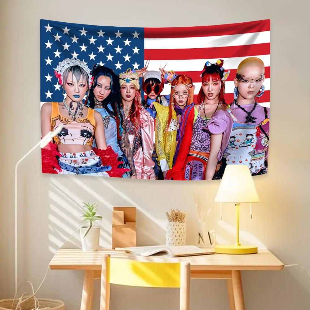 Kpop Girl Group Tapestry American Flag Poster Home Decor Aesthetics Wall Hanging Bedroom Background Concert Banner Fans Gift
