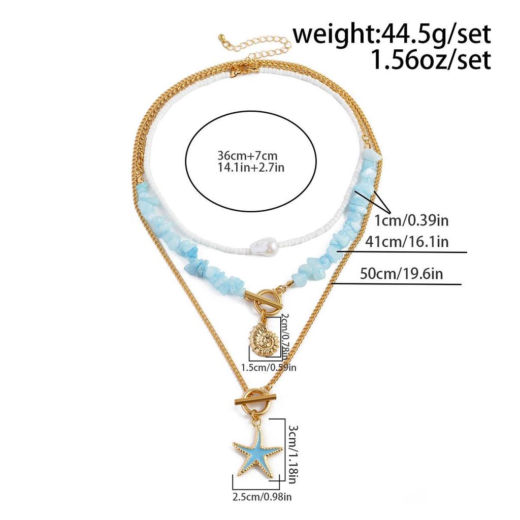 Baroque Multi-Layer Pearl Necklace with Starfish Alloy Pendant