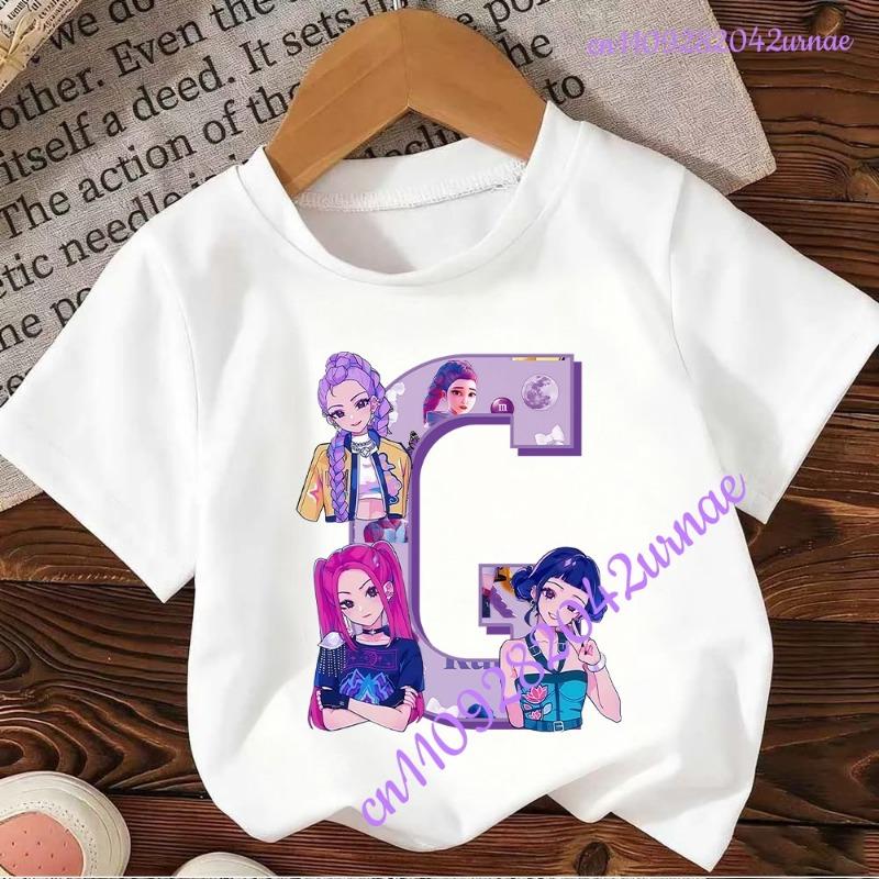 Kpop Охотники на демонов Футболка с буквами от A до Z Kawaii Rumy Топы на день рождения Одежда для вечеринок Женская футболка Летняя с коротким рукавом Хлопок Детская одежда