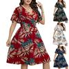 Women's Fashionable Print Round Neck Loose Short Sleeved Pocket Pullover Dress