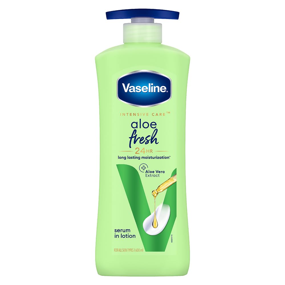 Vaseline Aloe Fresh Body Lotion 600ml Pack of 1 24HR Hydration Non-Sticky Lightweight Skin Moisturiser