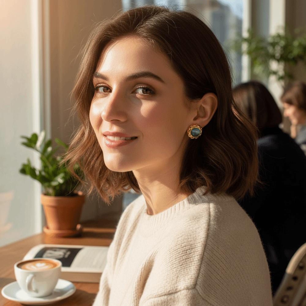 Oblate Shape Flower Earrings Stainless Steel Round Earrings New Opal Earrings Gift Giving