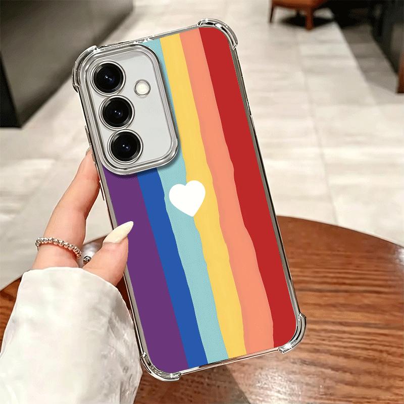 Rainbow Gradient Love Desgin Plating Phone Case For Samsung A17 A07 A37 A57 A16 A56 A15 A55 A14 A54 A13 A53 A26 A36 A25 A35 A24