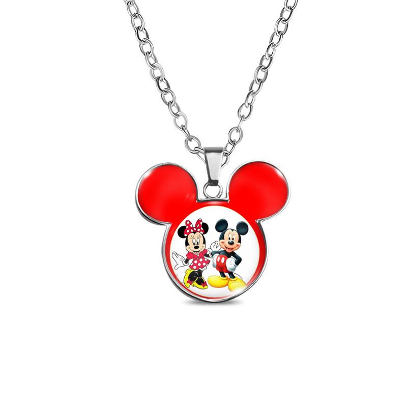 Vintage Mickey Minnie Cartoon Style Necklace With Retro Gemstone Pendant For Unique Fashion