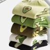 5 Pairs Avocado Crew Ankle Socks Cartoon Fresh Fashion Breathable Summer And Autumn Kawaii Comforts Women's Low Cut Boat Socks