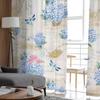 Flower Hydrangea Watercolor Sheer Curtains Transparent Voile Tulle for Bedroom Window Holiday Decoration