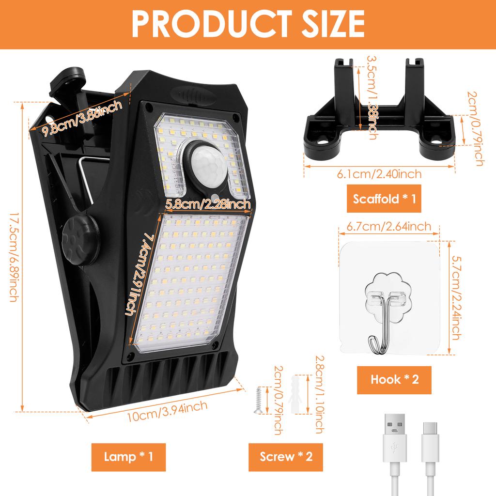 1/2Pcs 118LED Clip on Solar Light IP65 Waterproof Motion Sensor Security Light 3 Lighting Mode Solar Security Light for Outdoor