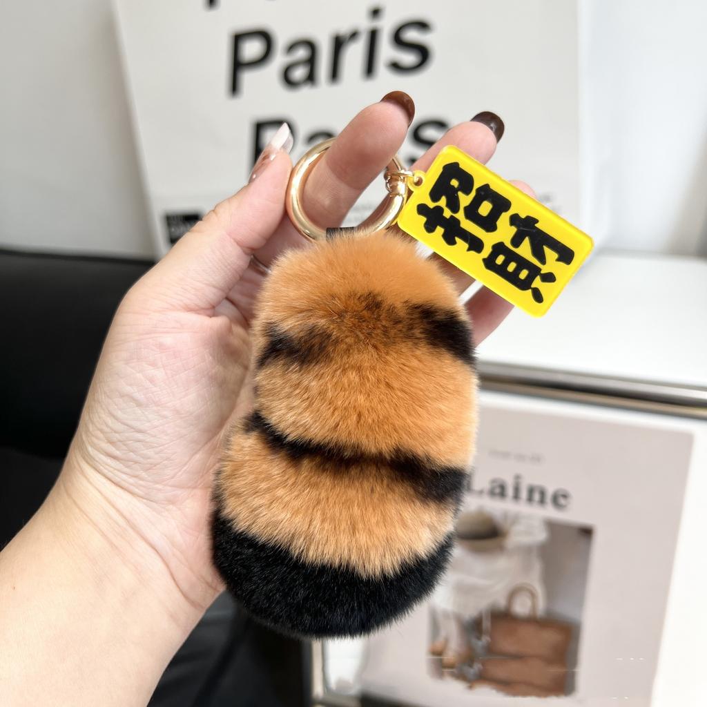 Rabbit Fur Big Cat Paw Keychain Stuffed Animal Tiger Tail Bag Charms Ornmant with Key Ring Fluffy Soft Plush Doll Pendant
