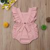 Newborn Baby Girl Ruffled Solid Color Sleeveless Backless Romper Jumpsuit Outfit Sunsuit