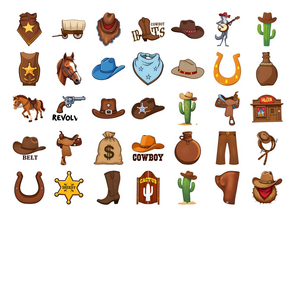 35pcs-50pcs Cartoon Wild West Stickers Cute Western Culture Teacher Reward Stickers DIY Stickers For Laptop Luggage Laptop