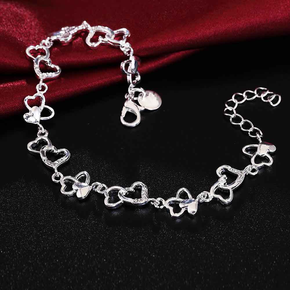 FULL Heart AAA Zircon Chain Bracelet 925 Sterling Silver Jewelry